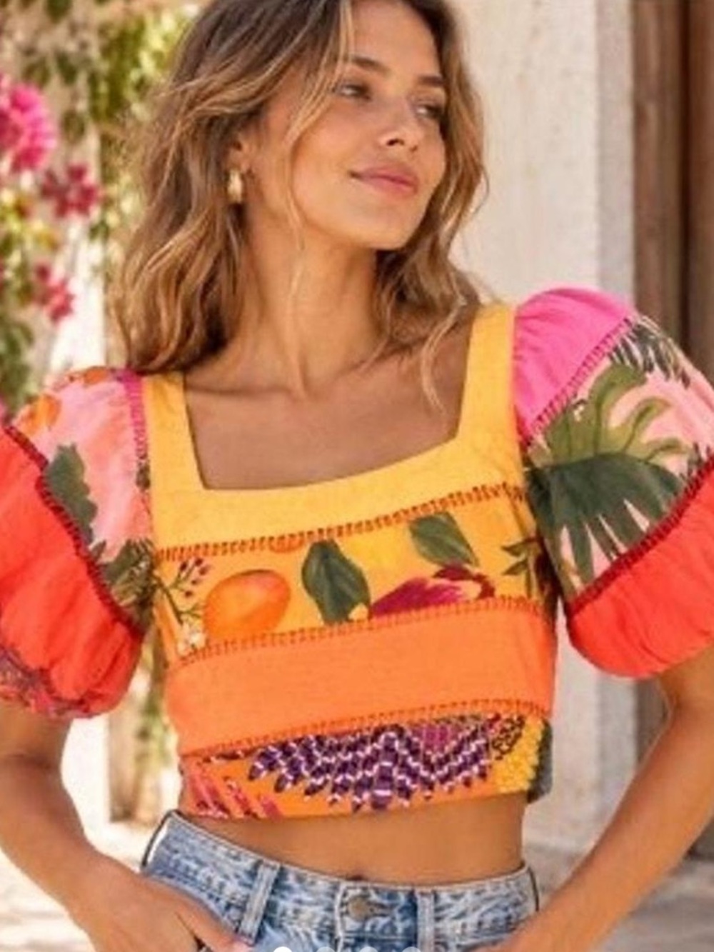 FARM Rio Pink Linen Blend Crop Top XS